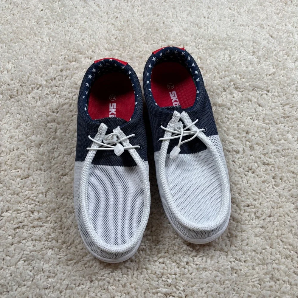 SKONI Men's Star‎ Spangled Patriotic Slip On Spikeless Golf Shoes Size 11.5